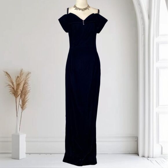 Vintage Old Hollywood Glamour Off The Shoulder Velvet Sweetheart Prom Dress S - Picture 1 of 8